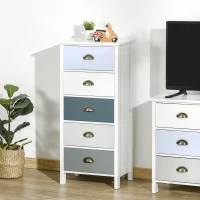 HOMCOM Slim Storage Cabinet Organiser, Chest of Drawers, 5-Drawer Dresser with Metal Handle for Living Room, Bedroom, Blue(m-2)