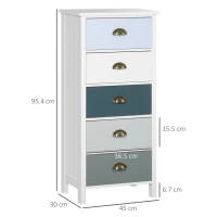 HOMCOM Slim Storage Cabinet Organiser, Chest of Drawers, 5-Drawer Dresser with Metal Handle for Living Room, Bedroom, Blue(m-3)