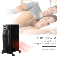 HOMCOM Ölradiator tragbar elektrisch Heizkörper 2000 W 3 Heizstufen 24-Stunden-Timing elektrische Heizung 9 Heizplatten mit 4 Rollen Griff Überhitzungsschutz Schwarz Stahl  46,5 x 24,5 x 64 cm(m-7)