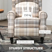 HOMCOM Wingback Recliner Armchair for Living Room, Pushback Reclining Chair with Round Armrests, Footrest and Rubber Wood Legs, Khaki(m-6)