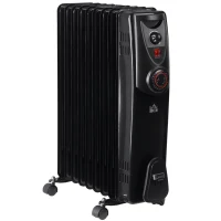 HOMCOM Ölradiator tragbar elektrisch Heizkörper 2000 W 3 Heizstufen 24-Stunden-Timing elektrische Heizung 9 Heizplatten mit 4 Rollen Griff Überhitzungsschutz Schwarz Stahl  46,5 x 24,5 x 64 cm(m-1)