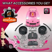 HOMCOM Kids Truck Engine Toy Set, with Horn, Light, Car Key, for Ages 3-5 Years - Pink(m-6)