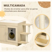 PawHut Caixa de Areia para Gatos de Madeira com Cama Almofada Suave 3 Plataformas e Postes de Sisal 107x54x70cm Carvalho(m-5)