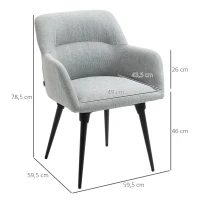 HOMCOM Butaca de Salón Sillón Tapizado en Lino Sintético con Reposabrazos y Patas de Acero 59,5x59,5x78,5 cm Gris(m-3)