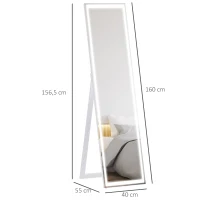 HOMCOM Standspiegel Ganzkörperspiegel Schminkspiegel erhöhte mit LED mit Fernbedienung wand montierbar boten-montierbar MDF Glas Weiß 40 x 55 x 156,5 cm(m-3)