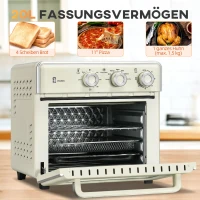 HOMCOM mini-oven 20L, 5 in 1 pizzaoven inclusief bakplaatset, frituurmand, kruimelbak, 1 uur Timer, 90-230 ℃, elektrische mini-oven van 1400 W met convectie, crèmewit(m-4)