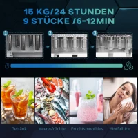 HOMCOM Maszyna do lodu, 15 kg/24h 1,6 L Wytwornica lodu Ice Maker Czarny(m-4)
