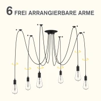 HOMCOM Deckenleuchte Kronleuchter mit 6 verstellbaren Armen, Leuchte in Spinnenform für Esszimmer, Wohnzimmer, Stahl, Schwarz, 340x340x160 cm(m-5)