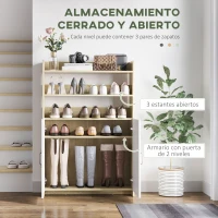 HOMCOM Zapatero con 2 Puertas de Madera con 5 Estantes Capacidad para 12 Pares de Zapatos 80x29x107,6cm Natural y Blanco(m-4)