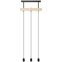 HOMCOM Hanglamp, 3-Lichtbronnen, Hoogteverstelbaar, Industrieel Design, Metaal+Hout, Zwart(m-1)