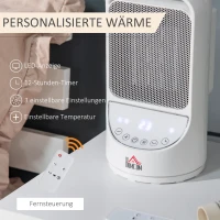 HOMCOM Heizgerät Heizlüfter 750W/1500W Keramik Elektroheizer mit 3 Stufen Warm 12-Stunden-Timer 45° Oszillation Heizer Heizung Wärme PBT Weiß(m-7)