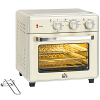HOMCOM mini-oven 20L, 5 in 1 pizzaoven inclusief bakplaatset, frituurmand, kruimelbak, 1 uur Timer, 90-230 ℃, elektrische mini-oven van 1400 W met convectie, crèmewit