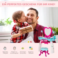 HOMCOM Kinderschminktisch mit Schubladen und reichhaltigem Zubehör Frisiertisch mit Hocker Licht für Mädchen ab 3 Jahre Kosmetik Spiegel Seeblau+Weiß 49,5 x 25 x 69 cm(m-6)