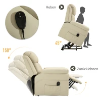 HOMCOM Relaxsessel, Fernsehsessel, mit Aufstehhilfe, Fußstütze, hochstabil, Kunstleder, Beige, 96 x 93 x 103cm(m-6)