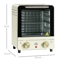 HOMCOM Mini piekarnik 15L, regulowana blacha i ruszt, 1000W, kremowy(m-3)