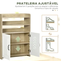 HOMCOM Sapateira com 2 Portas de Madeira com 5 Prateleiras com Capacidade para 12 Pares de Sapatos 80x29x107,6cm Madeira e Branco(m-5)