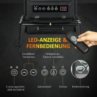 HOMCOM Elektrokamin LED-Kamin, Infrarotheizung bis 32° C, Fernbedienung, 42,2 x 27,2 x 57 cm, Schwarz(m-7)