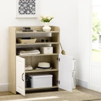 HOMCOM Zapatero con 2 Puertas de Madera con 5 Estantes Capacidad para 12 Pares de Zapatos 80x29x107,6cm Natural y Blanco(m-7)