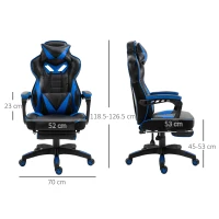 Vinsetto Computer Gaming Chair, Racing Desk Chair with Lumbar Support and Footrest, PU Leather Gamer Chair with Headrest and Swivel Wheels for Home, Blue(m-3)
