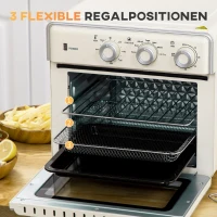 HOMCOM mini-oven 20L, 5 in 1 pizzaoven inclusief bakplaatset, frituurmand, kruimelbak, 1 uur Timer, 90-230 ℃, elektrische mini-oven van 1400 W met convectie, crèmewit(m-5)