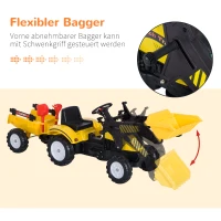 HOMCOM Trettraktor mit Anhänger Tretauto Traktor ab 3 Jahre Kinder 167 x 41 x 52 cm(m-4)