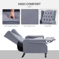 HOMCOM Recliner Armchair, Vintage Reclining Chair with Nail Head Trim, Wingback Chair with Button Tufted Back and Footrest, for Living Room, Light Grey(m-5)