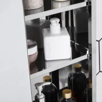 kleankin 66x46cm Curved Bathroom Storage Cabinet w/ Sliding Mirror Door 3 Shelves Stainless Steel Frame On-Wall Unit Home Furniture(m-7)