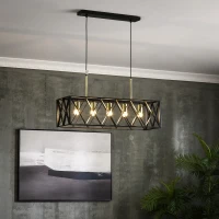 HOMCOM Pendelleuchte, Hängelampe, höhenverstellbar, Industrial Design, Metallschirm, schwarz+gold, 77 x 25 x 39cm(m-2)