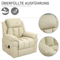HOMCOM Relaxsessel, Fernsehsessel, mit Aufstehhilfe, Fußstütze, hochstabil, Kunstleder, Beige, 96 x 93 x 103cm(m-4)