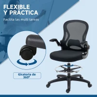 Vinsetto Silla de Dibujo Giratoria con Soporte Lumbar Reposapiés Ajustable y Reposabrazos Abatibles 59x65x102-122 cm Negro(m-8)