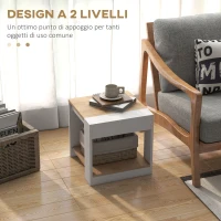 HOMCOM Set da 2 Tavolini da Soggiorno con Design a Due Livelli, 40x40x45cm, Bianco e Quercia(m-5)