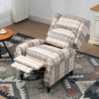 HOMCOM Wingback Recliner Armchair for Living Room, Pushback Reclining Chair with Round Armrests, Footrest and Rubber Wood Legs, Khaki(m-7)