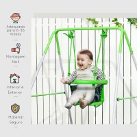 Outsunny Baloiço Infantil de Aço Baloiço para Crianças de 6-36 Meses com Encosto Alto e Arnês de Segurança 122x146x122 cm Verde(m-4)