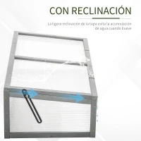 Outsunny Invernadero de Madera Natural y Policarbonato 90x46x28 cm con Tapa Inclinada Caseta de Plantas para Jardín Huerto Terraza Protección del Clima Gris(m-5)