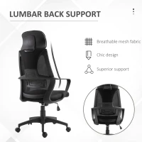 Vinsetto Ergonomic Office Chair, High Back Computer Chair, Mesh Desk Chair with Lumbar Support, Headrest, Wheel, Adjustable Height, Black(m-6)