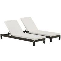 Outsunny Conjunto de 2 Espreguiçadeiras de Jardim de Vime Reclináveis em 5 Posições 196x65x22 cm Marrom e Creme(m-1)