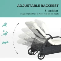 Outsunny Sezlong Scaun Rabatabil in PE Rattan cu Saltea Captusita si Roti Negru(m-6)