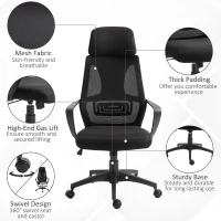 Vinsetto Ergonomic Office Chair, High Back Computer Chair, Mesh Desk Chair with Lumbar Support, Headrest, Wheel, Adjustable Height, Black(m-7)