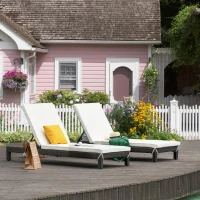 Outsunny Conjunto de 2 Espreguiçadeiras de Jardim de Vime Reclináveis em 5 Posições 196x65x22 cm Marrom e Creme(m-9)