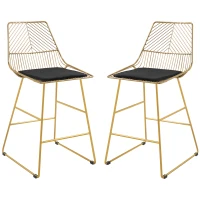 HOMCOM Set of 2 Bar Stools, Modern Counter Height Breakfast Bar Chairs with Wire Metal Frame for Kitchen, Dining Room, Gold(m-1)