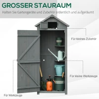 Outsunny Gartenschrank Holz, Geräteschuppen wetterfest 77x54,2x179cm, Gerätehaus mit Tür, Satteldach, Geräteschrank mit Böden, Werkzeugschrank Gartenschuppen für Garten, Terrasse, Grau+Grün(m-4)
