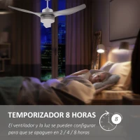 HOMCOM Ventilador de Techo 20,5W con Mando a Distancia Luz LED y 3 Aspas Reversibles 6 Velocidades Ø132x40 cm Blanco(m-7)