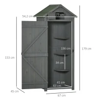 Outsunny Gartenschrank Holz, Geräteschuppen wetterfest 77x54,2x179cm, Gerätehaus mit Tür, Satteldach, Geräteschrank mit Böden, Werkzeugschrank Gartenschuppen für Garten, Terrasse, Grau+Grün(m-3)