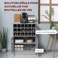HOMCOM Buffet cuisine meuble de rangemen avec 1 placard double porte étagère réglable - 70 x 40 x 98 cm - gris(m-4)