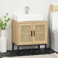 kleankin Meuble salle de bain sous lavabo placard 2 portes cannage avec étagère 60 x 39 x 60 cm coloris bois de chêne(m-2)