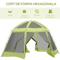 Outsunny Cort pentru Camping Hexagonal pentru 6-8 Persoane, cu 2 intrari, 493x493x240cm, Verde(m-7)