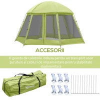 Outsunny Cort pentru Camping Hexagonal pentru 6-8 Persoane, cu 2 intrari, 493x493x240cm, Verde(m-4)