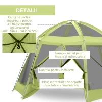 Outsunny Cort pentru Camping Hexagonal pentru 6-8 Persoane, cu 2 intrari, 493x493x240cm, Verde(m-6)