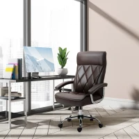 Vinsetto Cadeira de Escritório Ergonômica Giratória e Basculante com Altura Ajustável Encosto Alto e Apoio para a cabeça Acolchoado Pele Sintética 66x69x113-121cm Marrom(m-10)