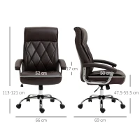 Vinsetto Cadeira de Escritório Ergonômica Giratória e Basculante com Altura Ajustável Encosto Alto e Apoio para a cabeça Acolchoado Pele Sintética 66x69x113-121cm Marrom(m-3)